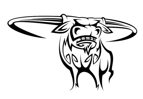 Wild horned buffalo in cartoon style for mascot design