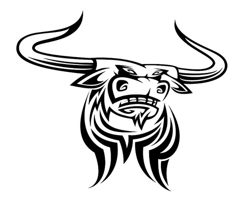 Angry black bull mascot isolated on white 