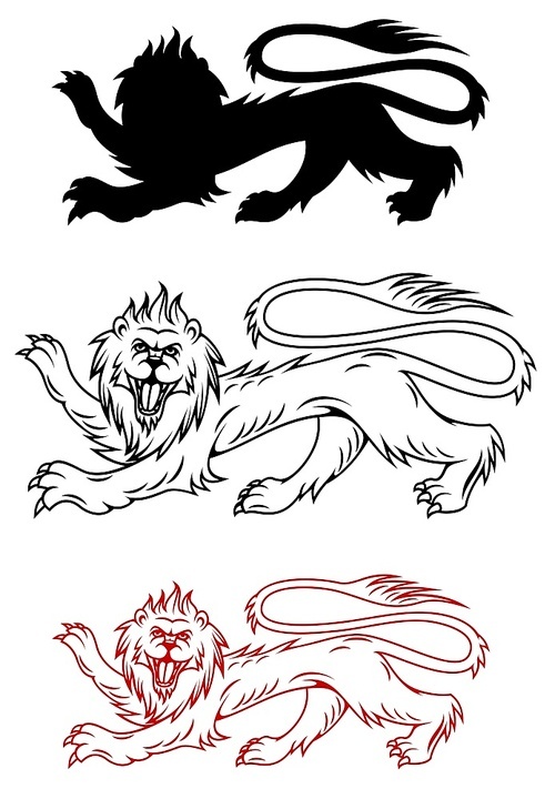Royal lion and his silhouette for heraldry design