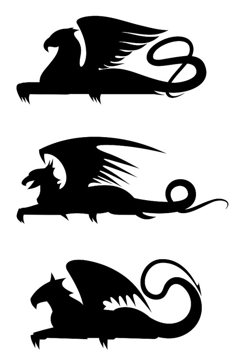 Griffin black silhouettes set for heraldry design