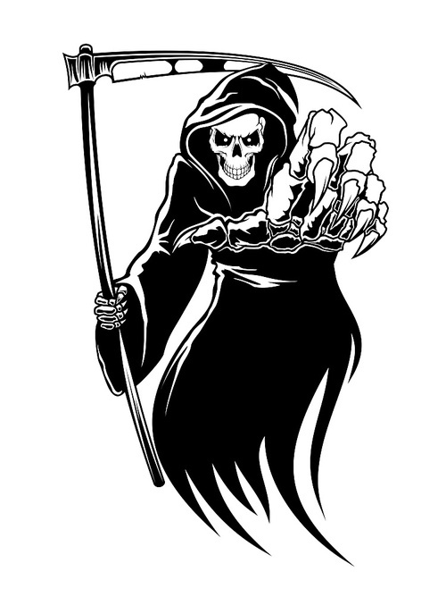 Black death monster with scythe for halloween concept