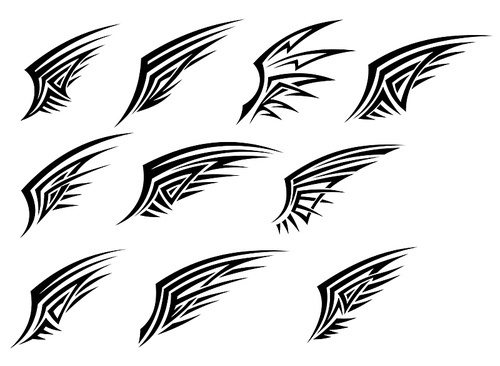set of black tribal wing s isolated on white