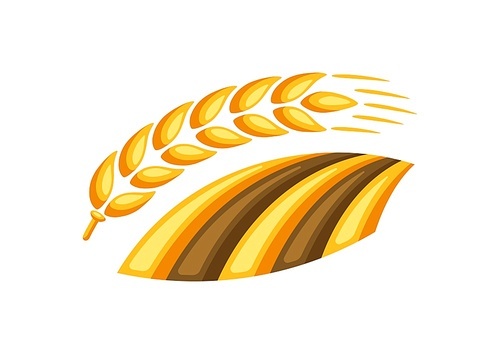 Illustration of field with ripe wheat ear. Agricultural emblem.