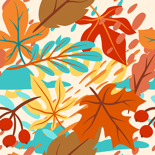 Seamless floral pattern with autumn foliage. Background of falling abstract leaves.