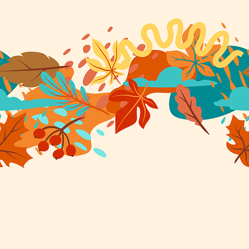 Seamless floral pattern with autumn foliage. Background of falling abstract leaves.