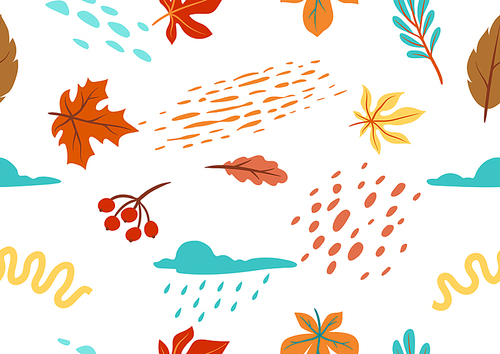 Seamless floral pattern with autumn foliage. Background of falling abstract leaves.