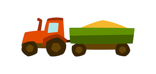 Illustration of tractor harvester. Agricultural industrial harvesting transport.