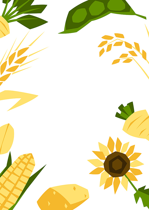 Background with agricultural crops. Harvesting stylized illustration. Vegetables and cereals.