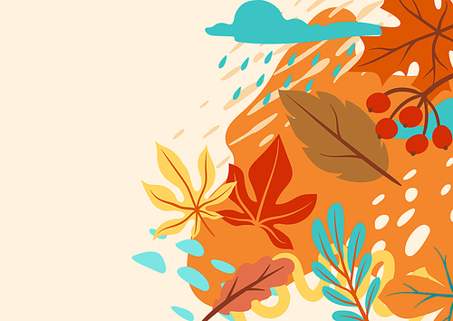 Floral background with autumn foliage. Illustration of falling abstract leaves.