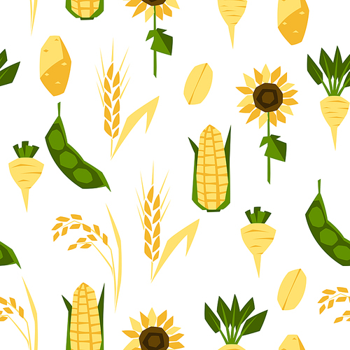 Seamless pattern with agricultural crops. Harvesting background. Vegetables and cereals.