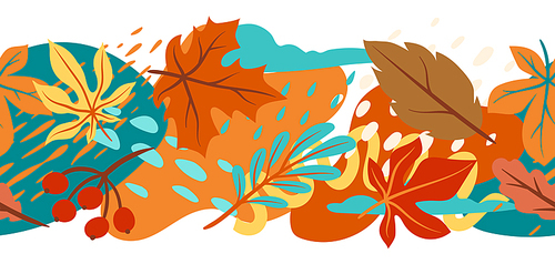 Seamless floral pattern with autumn foliage. Background of falling abstract leaves.