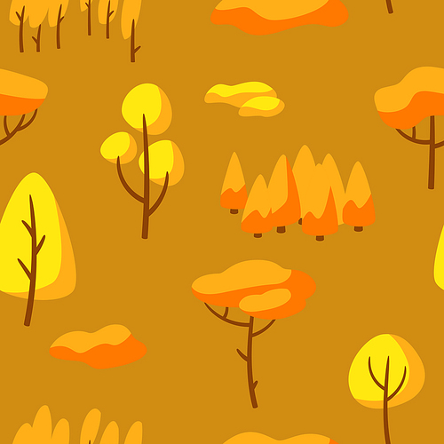 Autumn seamless pettern with forest, trees and bushes. Seasonal nature illustration.