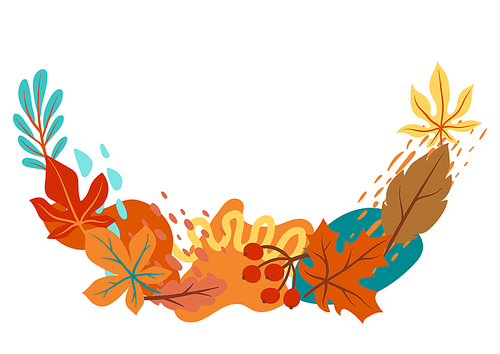 Decorative floral frame with autumn foliage. Background of falling abstract leaves.