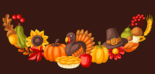 Happy Thanksgiving Day decoretions. Design with holiday objects. Celebration traditional symbols.