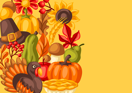 Happy Thanksgiving Day background. Design with holiday objects. Celebration traditional symbols.