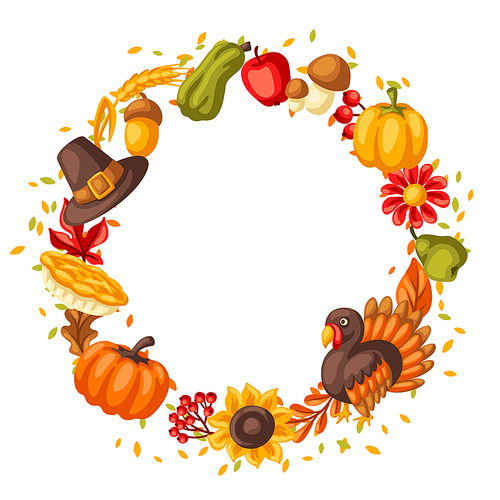 Happy Thanksgiving Day frame. Design with holiday objects. Celebration traditional symbols.