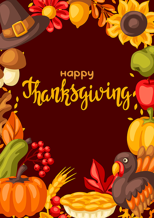 Happy Thanksgiving Day frame. Design with holiday objects. Celebration traditional symbols.