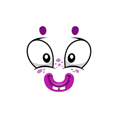 Cartoon face isolated vector icon, smile facial emoji of funny stupid creature. Happy emotion, comic or clown face with toothy smiling mouth and round eyes on white 