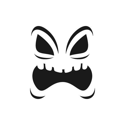 Creepy face vector icon, scary yelling evil emoji with angry eyes and open mouth. Ghost, Halloween pumpkin jack lantern isolated monochrome monster emotion