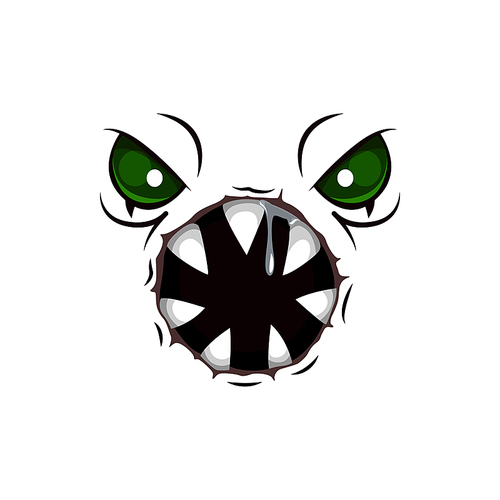 Monster face cartoon vector icon, creepy creature, emotion with angry eyes and round toothy mouth. Halloween ghost, alien or spooky worm emoji isolated on white 