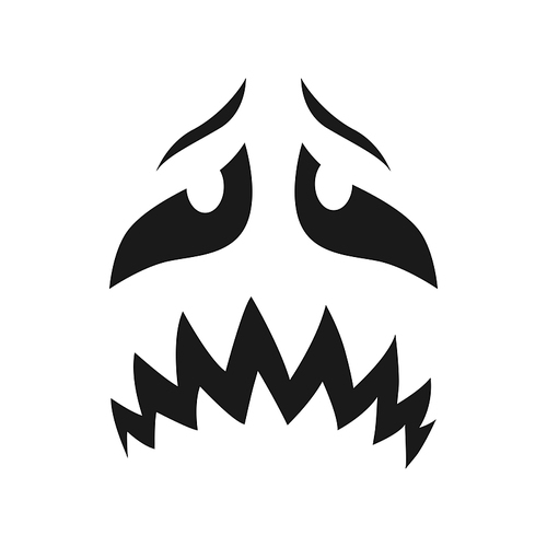 Scary face vector icon, sad or evil emoji with unhappy creepy eyes and toothy mouth. Monster, ghost, jack lantern Halloween pumpkin emotion, isolated monochrome character face