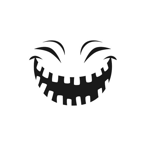 Halloween laughing face vector icon, happy monster emotion, funny toothy smile with screwed up eyes. Positive emoji with laugh mouth, ghost, jack lantern isolated monochrome sign