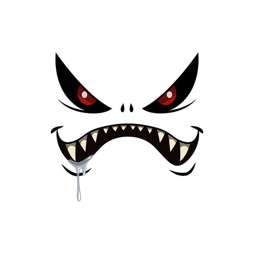 Monster face isolated vector icon, cartoon emotion. Halloween creature with creepy squinted eyes and mouth with sharp teeth. Alien or angry ghost spooky emoji