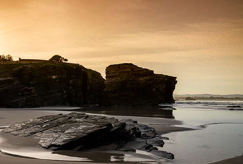 A view of the coast and beaches near Playa de Catedrales in Galicia