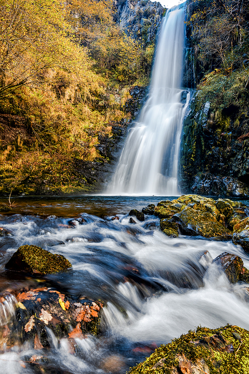 A view of the Cascada de Cioyo waterfalls in Asturias in late autumn