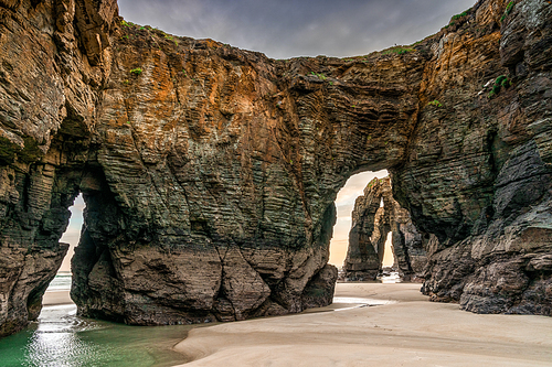 beautful sunrise at the Playa de las Catedrales Beach in Galicia in northern Spain