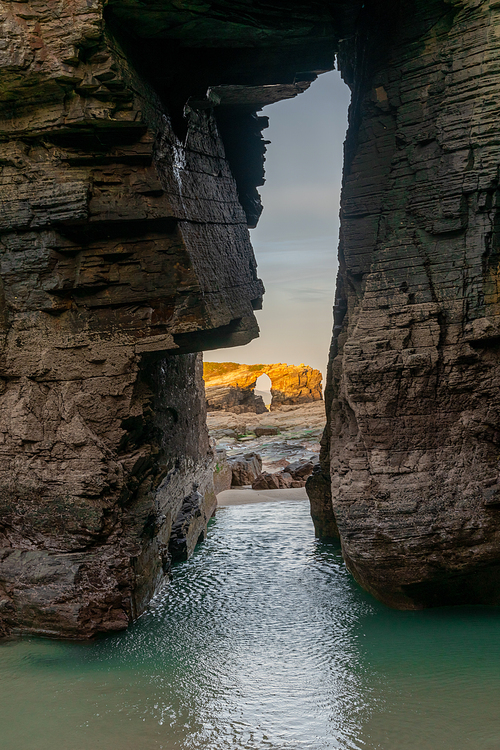 beautful sunrise at the Playa de las Catedrales Beach in Galicia in northern Spain