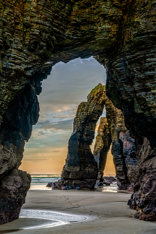 beautful sunrise at the Playa de las Catedrales Beach in Galicia in northern Spain