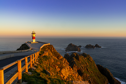 the Cabo Ortegal lighthouse on the coast of Galicia at sunrise