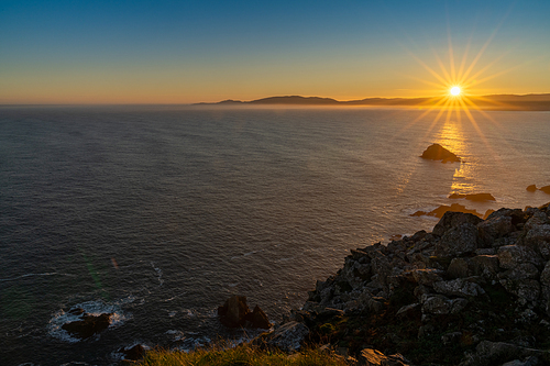 beautiful sunrise on the wild rocky coast of galicia in northern Spain