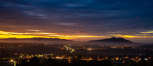 beautiful sunset over the bay of A Frouxeira and Valdovi?o in Galicia