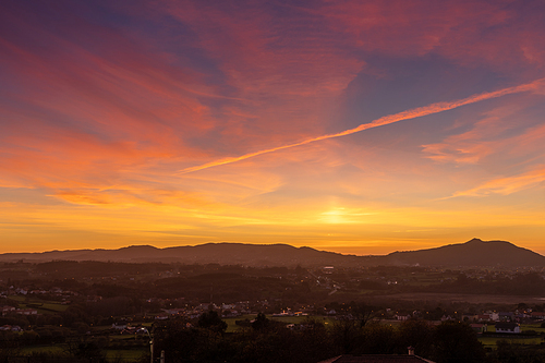 An amazing sunset over the bay of A Frouxeira and Valdovi?o in Galicia