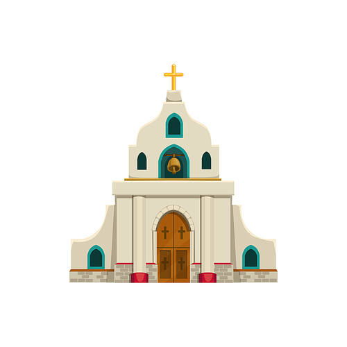 Temple church isolated mexican religious building. Vector temple of Mexico, catholic religion