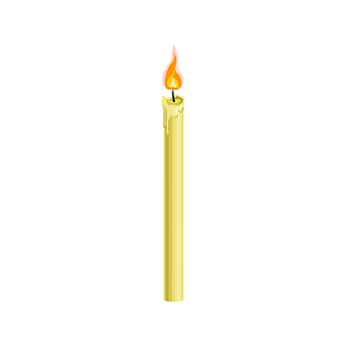 Paraffin candle with flame isolated catholic religion symbol. Vector Mexican Cinco de Mayo attribute