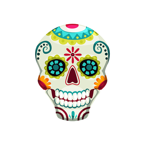 Sugar skull with aztec ornaments isolated Day of dead symbol. Vector Cinco de mayo holiday treat