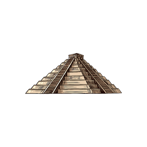 Mexico temple isolated sketch icon. Vector ancient civilization construction, Pyramid of Sun icon landmark
