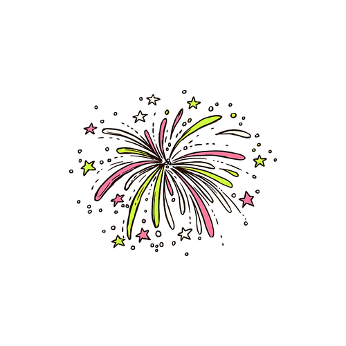 Bursting festive fireworks isolated Cinco de Mayo holiday celebration. Vector sparkles and stars