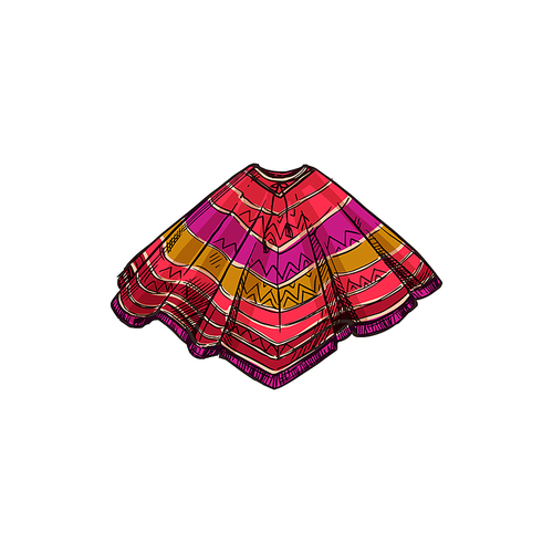 Mexican poncho isolated aztec national clothing. Vector traditional garment of Mexico people