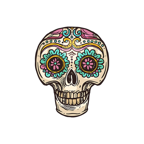 Calavera skull isolated Cinco de Mayo day of dead symbol. Vector sugar edible candy skull Day