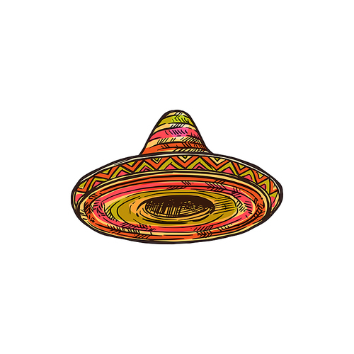 Straw sombrero cap isolated national mexican headdress. Vector Cinco de mayo hat, latin headwear