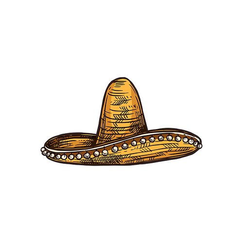 Wide-brimmed hat from Mexico isolated sombrero cap. Vector Cinco de mayo holiday headdress