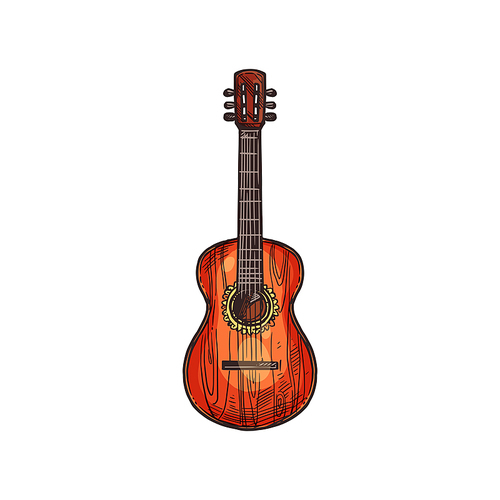 Retro guitar isolated Mexican musical instrument. Vector stringed acoustic guitar, Cinco de Mayo