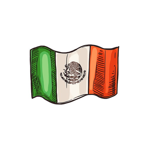 Mexico national flag isolated sketch. Vector Mexican traditional banner, Cinco de mayo holiday