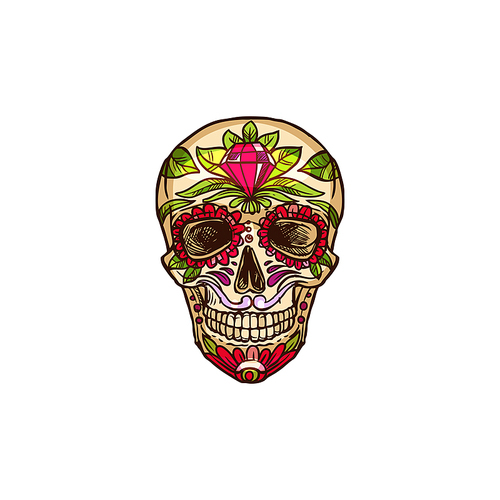 Calavera skull decorated by diamond isolated vector Cinco de Mayo day of dead symbol