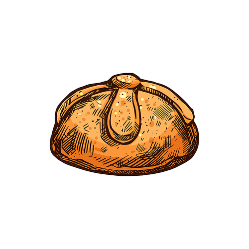 Baked pie sketch isolated food on Dia de los muertos holiday. Vector stuffed bun with meat or fruits