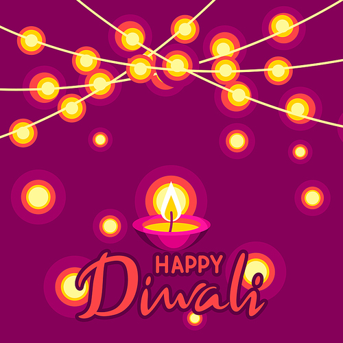 Happy Diwali greeting card. Deepavali or dipavali festival of lights. Indian Holiday background with traditional symbols.